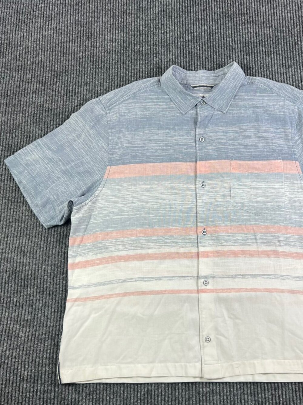 Tommy Bahama Mens Large Oceana Multi Stripe Pocket Button Shirt Slit ShortSleeve